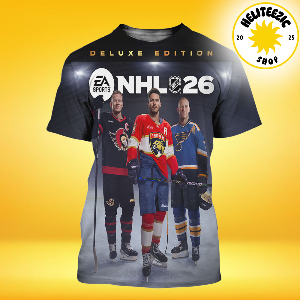 EA Sports NHL 26 Deluxe Edition Cover Matthew Tkachuk Florida Panthers Brady Tkachuk Ottawa Senators Keith Tkachuk All Over Print Shirt