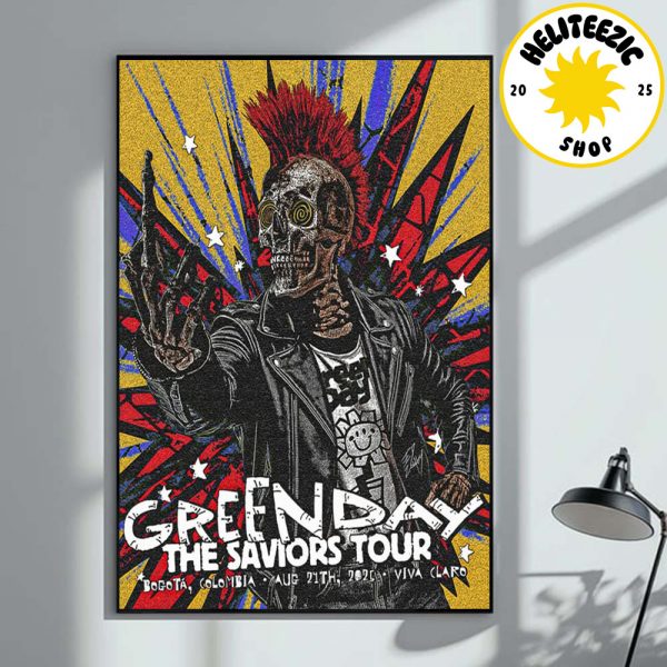 Green Day The Saviors Tour 2025 Event Poster In Bogota Colombia At Viva Claro On August 24th 2025 Home Decor Poster Canvas