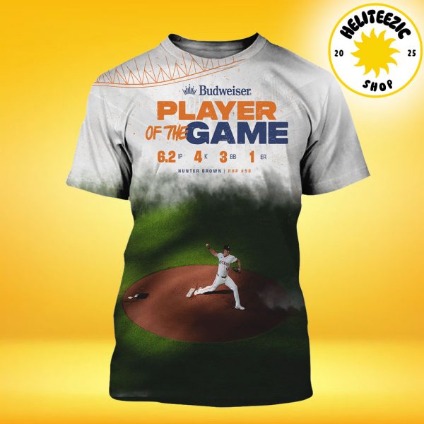 Hunter Brown Houston Astros Player Of The Game Reach 6,2IP 4K 3BB 1ER MLB 2025 All Over Print Shirt