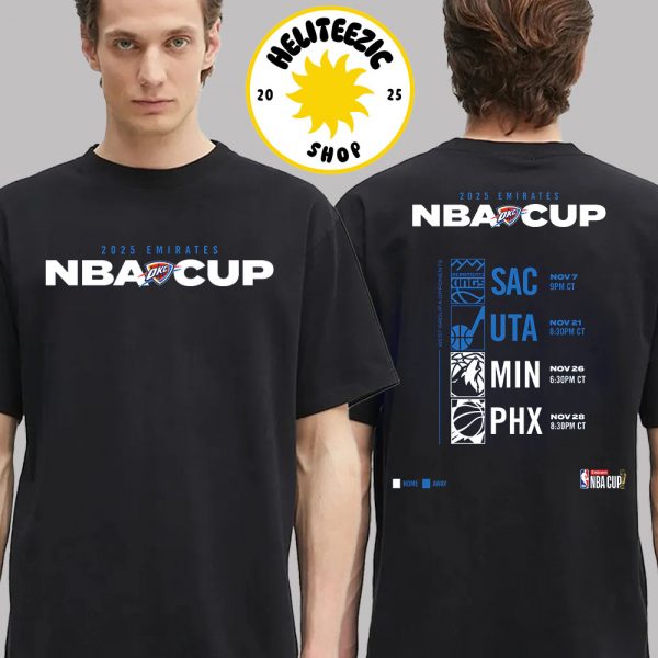 Oklahoma City Thunder 2025 Emirates NBA Cup Schedule Two Sided Unisex T-Shirt