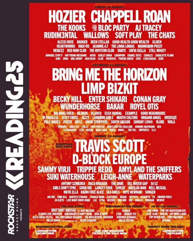 Reading Festival 2025 Lineup In Richfield Avenue Reading On August 22th 23th And 24th 2025